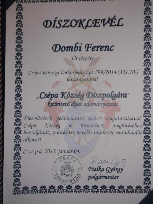 Dombi Ferenc 2015. január 4 -i centenáriuma